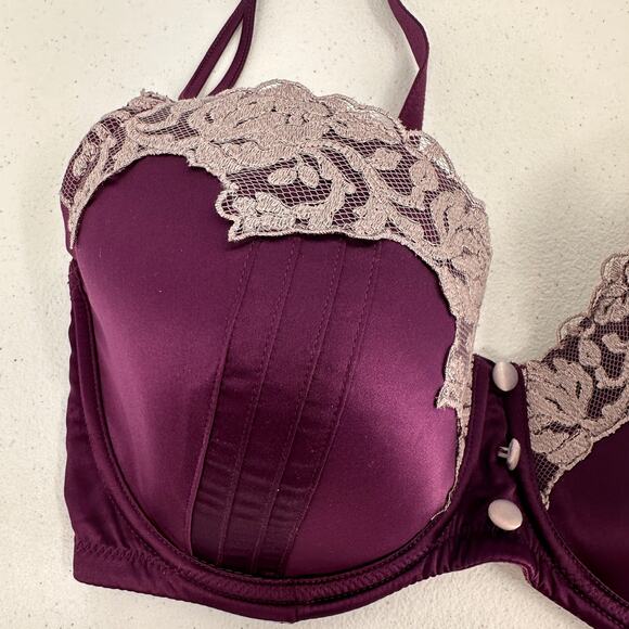 Adore Me Purple & White Satin Lace Padded Push-Up Bra Size 34F - Picture 3 of 8